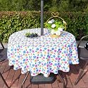 Eternal Beauty 52" Round Tablecloth Waterproof Outdoor Tablecloth with Umbrella Hole Zipper for Spring Summer Patio Picnic Tables (Yellow-Blue Flower, 52" (Round))