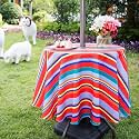 Eternal Beauty 52'' Round Tablecloth Waterproof Outdoor Tablecloth with Umbrella Hole Zipper for Spring Summer Patio Picnic Tables, Red Stripe