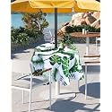 Eternal Beauty 52” Round Tablecloth Waterproof Outdoor Tablecloth with Umbrella Hole Zipper for Spring Summer Patio Picnic Tables (Tropical Palm Leaf)