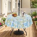 Eternal Beauty 52” Round Tablecloth Waterproof Outdoor Tablecloth with Umbrella Hole Zipper for Spring Summer Patio Picnic Tables (Boho Floral)