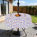 Eternal Beauty 60" Round Tablecloth Waterproof Outdoor Tablecloth with Umbrella Hole Zipper for Spring Summer Patio Picnic Tables (Yellow-Blue Flower, 60" Round)