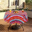 Eternal Beauty 60" Round Tablecloth Waterproof Outdoor Tablecloth with Umbrella Hole Zipper for Spring Summer Patio Picnic Tables, Red Stripe