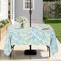 Eternal Beauty 60''X104” Rectangle Tablecloth Waterproof Outdoor Tablecloth with Umbrella Hole Zipper for Patio Spring Summer Picnic Tables (Floral Circle)