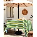 Eternal Beauty 60''X104” Rectangle Tablecloth Waterproof Outdoor Tablecloth with Umbrella Hole Zipper for Patio Spring Summer Picnic Tables, Green Stripe