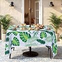 Eternal Beauty 60''X104” Rectangle Tablecloth Waterproof Outdoor Tablecloth with Umbrella Hole Zipper for Patio Spring Summer Picnic Tables, 60''X104”(Tropical Leaf)