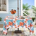 Eternal Beauty 60''X84” Rectangle Tablecloth Waterproof Outdoor Tablecloth with Umbrella Hole Zipper for Patio Spring Summer Picnic Tables (Orange Flower)