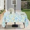 Eternal Beauty 60''X84” Rectangle Tablecloth Waterproof Outdoor Tablecloth with Umbrella Hole Zipper for Patio Spring Summer Picnic Tables (Floral Circle)