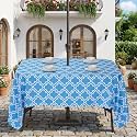 Eternal Beauty 60''X84'' Rectangle Tablecloth Waterproof Outdoor Tablecloth with Umbrella Hole Zipper for Patio Spring Summer Picnic Tables, Blue