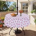 Eternal Beauty 70" Round Tablecloth Waterproof Outdoor Tablecloth with Umbrella Hole Zipper for Spring Summer Patio Picnic Tables (Red-Purple Flower, 70" Round)