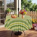 Eternal Beauty 70" Round Tablecloth Waterproof Outdoor Tablecloth with Umbrella Hole Zipper for Spring Summer Patio Picnic Tables (Green Stripe, 70" Round)