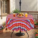 Eternal Beauty 70" Round Tablecloth Waterproof Outdoor Tablecloth with Umbrella Hole Zipper for Spring Summer Patio Picnic Tables (Red Stripe, 70" (Round))