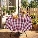 Eternal Beauty 70" Round Tablecloth Waterproof Outdoor Tablecloth with Umbrella Hole Zipper for Spring Summer Patio Picnic Tables (Burgundy Red Check, 70" Round)