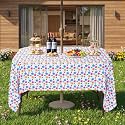 Eternal Beauty 84"x60" Rectangle Tablecloth Waterproof Outdoor Tablecloth with Umbrella Hole Zipper for Patio Spring Summer Picnic Tables (Yellow-Blue Flower, 84" x 60" Rectangular)