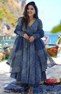 ETHINCVILLAA Printed Kurta Palazzo Dupatta Set