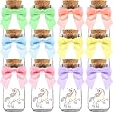Ethisa 12 Pack Unicorn Party Favor Glass Bottles with Pastel Ribbons - Vintage Birthday Unicorn Party Favors for Girls and Table Centerpieces Decorations - Sturdy Rainbow Theme Candy Jar