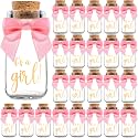 Ethisa Small 24 Pack It's a Girl Milk Glass Bottles with Ribbons and Stickers - Vintage Baby Shower Favors for Guests and Table Centerpieces - Girl Baby Shower Decorations - Sturdy Thank You Candy Jar