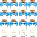 Ethisa Vintage 12 Pack It's a Boy Milk Glass Bottles with Ribbons and Stickers - Classy Baby Shower Favors for Guests and Table Centerpieces - Gender Reveal Boy Decorations - Baby Shower Candy Jar