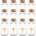 Ethisa Vintage 12 Pack Baptism Glass Bottles with Ribbons and Stickers - Classy God Bless Party Favors for Baptism and 1st Communion - Bautizo Table Centerpiece Decoration - Baby Christening Candy Jar