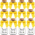 Ethisa Vintage 12 Pack Bee Party Favor Glass Bottles with Ribbons and Stickers - Classy Baby Shower and Birthday Souvenir for Guests and Table Centerpiece Decoration - Sweet as Can Bee Honey Candy Jar