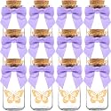 Ethisa Vintage 12 Pack Butterfly Party Favor Glass Bottles with Ribbons and Stickers - Classy Baby Shower and Birthday Favors for Guests and Table Centerpieces Decorations - Purple Theme Candy Jar