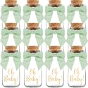 Ethisa Vintage 12 Pack Oh Baby Woodland Milk Glass Bottles with Ribbons and Stickers - Classy Baby Shower Favors for Guests and Table Centerpieces - Gender Neutral Eucalyptus Decoration - Safari Theme