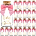 Ethisa Vintage 24 Pack Baby in Bloom Milk Glass Bottles with Ribbons and Stickers - Classy Baby Shower Favors for Guests and Table Centerpieces - Dusty Pink Floral Decorations and Candy Jar Keepsakes