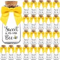 Ethisa Vintage 24 Pack Bee Party Favor Glass Bottles with Ribbons and Stickers - Classy Baby Shower and Birthday Souvenir for Guests and Table Centerpiece Decoration - Sweet as Can Bee Honey Candy Jar
