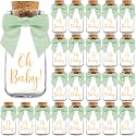 Ethisa Vintage 24 Pack Oh Baby Woodland Milk Glass Bottles with Ribbons and Stickers - Classy Baby Shower Favors for Guests and Table Centerpieces - Gender Neutral Eucalyptus Decoration - Safari Theme