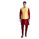 Ethluxis Men's Silk Blend Maroon Kurta Churidar Pyjama with Stylish Bundi Nehru Jacket Waistcoat