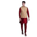 Ethluxis Men's Silk Blend Maroon Kurta Churidar Pyjama with Stylish Bundi Nehru Jacket Waistcoat