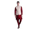 Ethluxis Men's Silk Blend Maroon Kurta Churidar Pyjama with Stylish Bundi Nehru Jacket Waistcoat