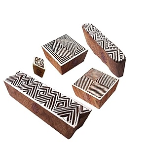 ethnic designs square and geometric wooden printing blocks set of 5
