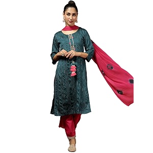 ethnicjunction women39s wine chanderi silk woven zari mirror work stright kurta pant with dupatta set  wedding  outfit  ethnic set