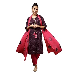 ethnicjunction women39s wine chanderi silk woven zari mirror work stright kurta pant with dupatta set  wedding  outfit  ethnic set