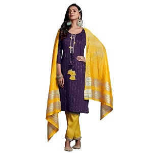ethnicjunction women39s wine chanderi silk woven zari mirror work stright kurta pant with dupatta set  wedding  outfit  ethnic set