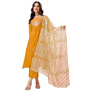 EthnicJunction Womens Chinon Embroidered Straight Front Slit