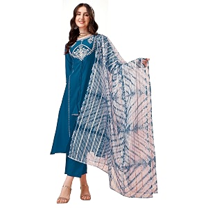 EthnicJunction Womens Chinon Embroidered Straight Front Slit