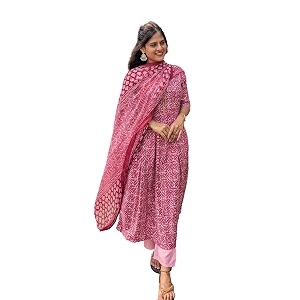 ethnicjunction women39s cotton blend printed kurta pant and dupatta set