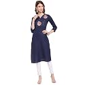 EthnicJunction Women39s Cotton Blend Floral Embroidered Straight