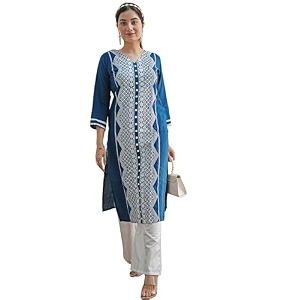 EthnicJunction Womens Cotton Rayon Regular Fit Chikankari