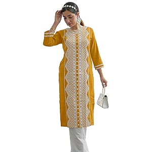 EthnicJunction Womens Cotton Rayon Regular Fit Chikankari