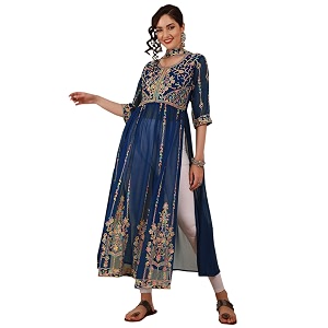 EthnicJunction Womens Georgette Embroidered and Sequence Work
