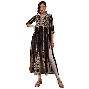 EthnicJunction Womens Georgette Embroidered and Sequence Work