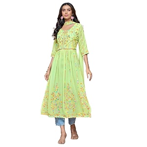 EthnicJunction Womens Georgette Embroidered and Sequence Work
