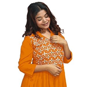 EthnicJunction Womens Georgette Regular Fit Yoke Embroidery