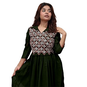 EthnicJunction Womens Georgette Regular Fit Yoke Embroidery