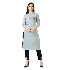 EthnicJunction Womens Pinstripe Cotton Blend Cycle Embroidery
