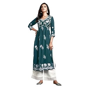 EthnicJunction Womens Silk Blend Regular Fit Chikankari