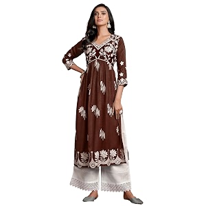 EthnicJunction Womens Silk Blend Regular Fit Chikankari