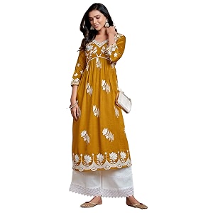 EthnicJunction Womens Silk Blend Regular Fit Chikankari